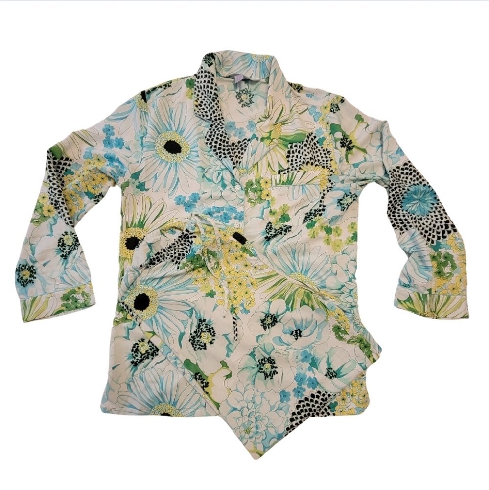Victoria's Secret Sunflower Pajama SET Button Down Long Sleeve Small Lightweight